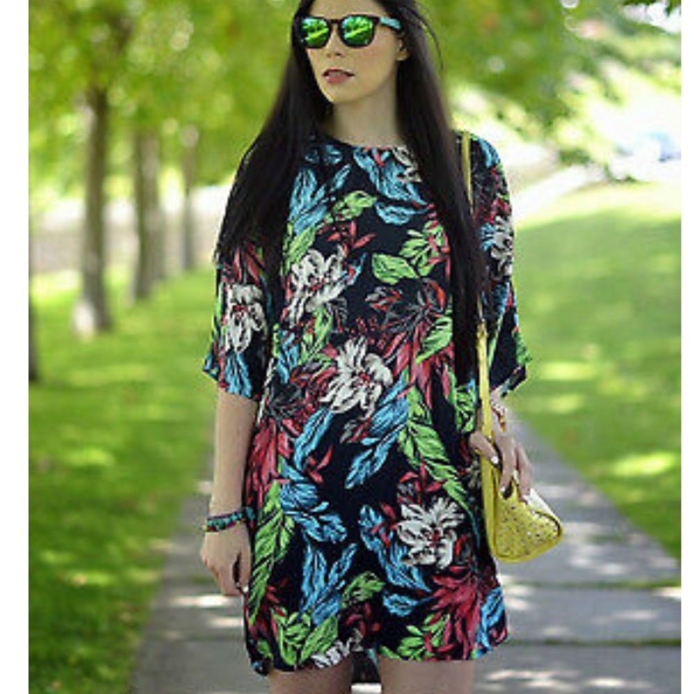 ZARA  BLACK FLORAL TUNIC DRESS  SIZE SMALL